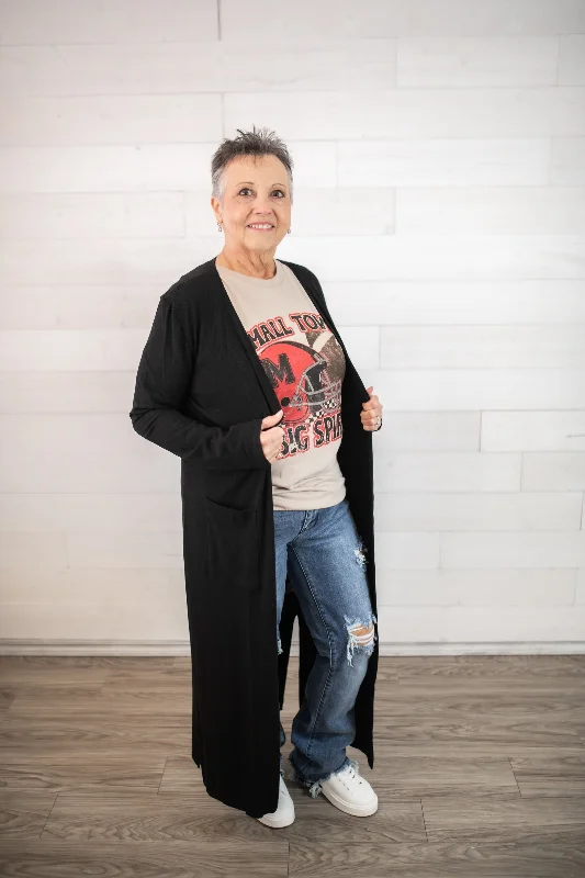 Ribbed Knit Long Cardigan-Black Mesh Fabric Canvas Fabric Denim Fabric