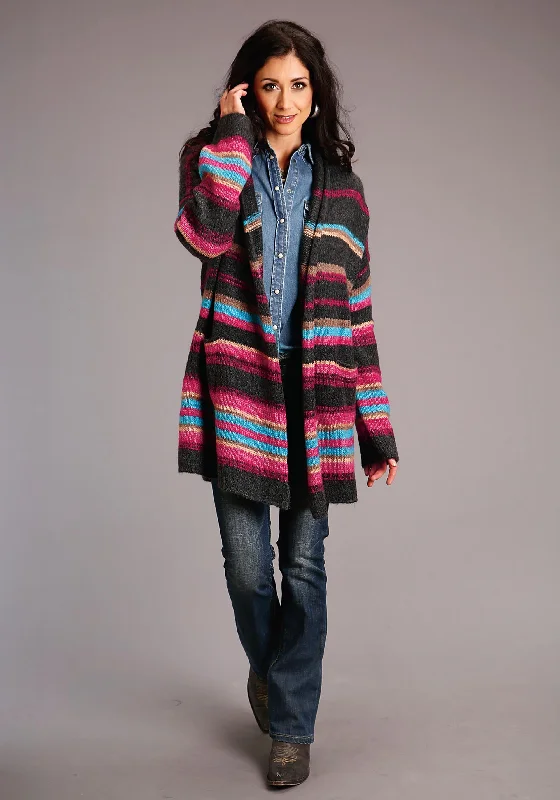 Women's Stetson Cozy Stripe Oversized Cardigan Western Sweater Satin Fabric Silk Fabric Chiffon Fabric