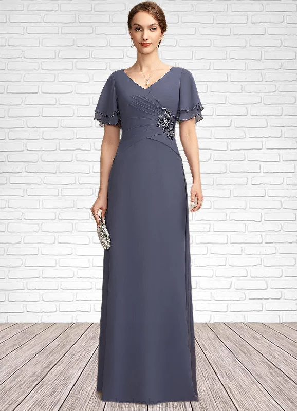 Miya A-Line V-neck Floor-Length Chiffon Mother of the Bride Dress With Ruffle Beading STK126P0014737 Miya A-Line V-neck Floor-Length Chiffon Mother of the Bride Dress With Ruffle Beading STK126P0014737