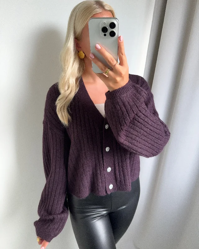 Vero Moda cardigan elya ls v-neck plum perfect/melange Silk Blend Satin Velvet