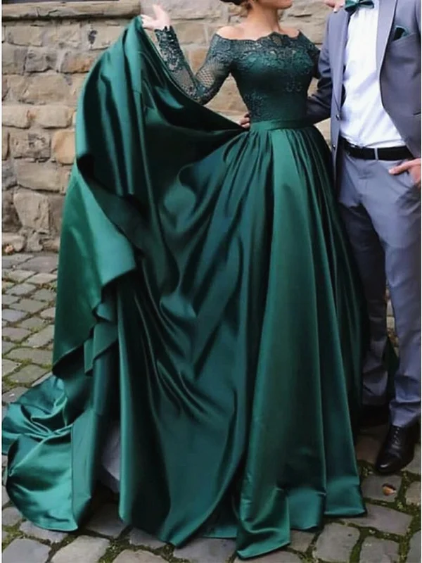 Long Sleeves Long Green Lace Prom Dresses, Emerald Green Lace Formal Evening Dresses Long Sleeves Long Green Lace Prom Dresses, Emerald Green Lace Formal Evening Dresses