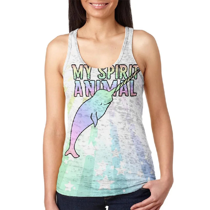 My Spirit Animal Narwhal Unicorn Of The Sea Pastel Juniors Burnout Racerback Tank Top relaxed fit tank