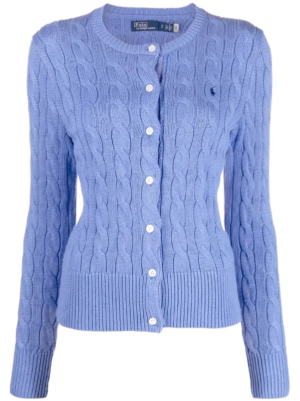 Polo Pony cable-knit cardigan Neon metallic Matte