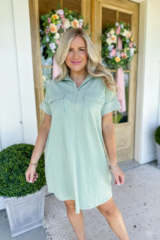 Avery Short Sleeve Washed Collared Dress with Pockets *FINAL SALE*