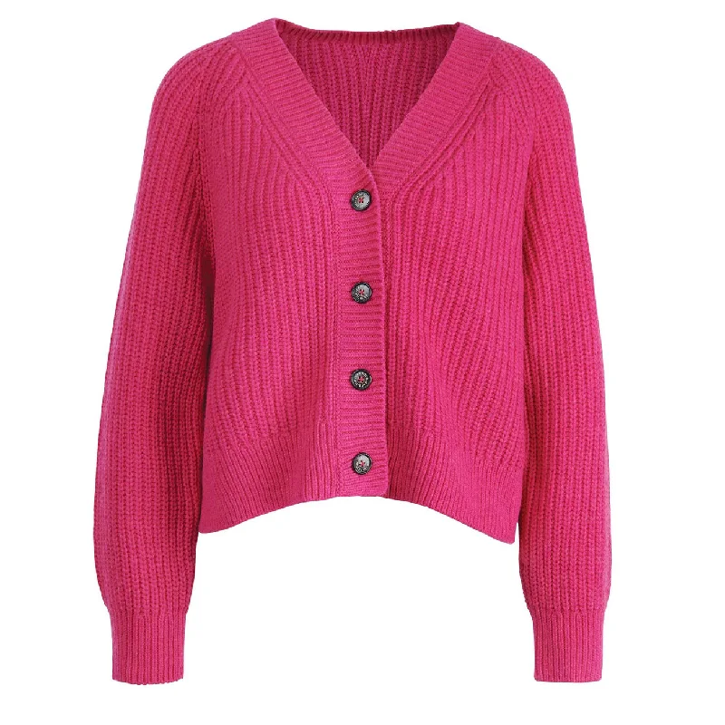 Barbour Womens Bracken Cardigan Pink Dahlia Boxy Cardigan Fitted Cardigan A-Line