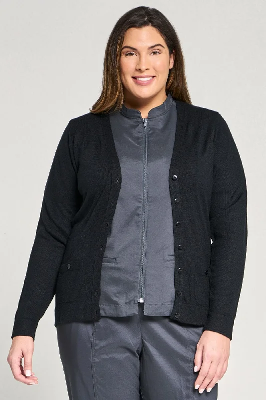 Ladies' 2 Pocket V-Neck Cardigan Sweater - Black Hooded Cardigan Collared Cardigan Shawl Collar