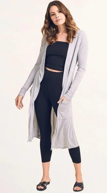 "Julia" Cardigan Duster Denim Fabric Leather Fabric Suede Fabric