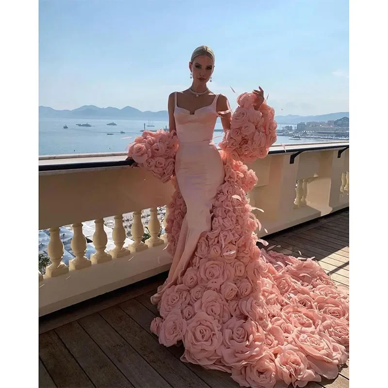 Gorgeous Mermaid Evening Dresses For Women 3D Floral Jacket Skirt Slim Fit Sleeveless Backless Dress Party Gown Custom Made Boat Neck Shawl Collar Notched Collar Gorgeous Mermaid Evening Dresses For Women 3D Floral Jacket Skirt Slim Fit Sleeveless Backless Dress Party Gown Custom Made Boat Neck Shawl Collar Notched Collar