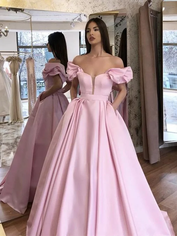 Pink Off Shoulder Long Prom Dresses, Off the Shoulder Pink Floor Length Formal Graduation Evening Dresses Pink Off Shoulder Long Prom Dresses, Off the Shoulder Pink Floor Length Formal Graduation Evening Dresses