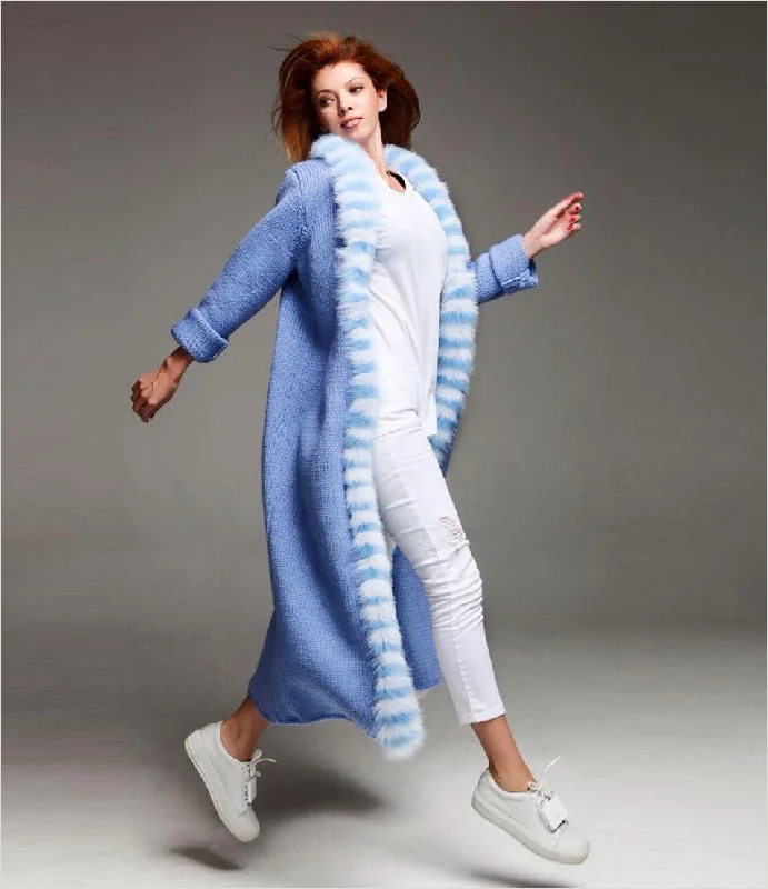Fur-Lined Blue Cardigan Thin Thick Dense