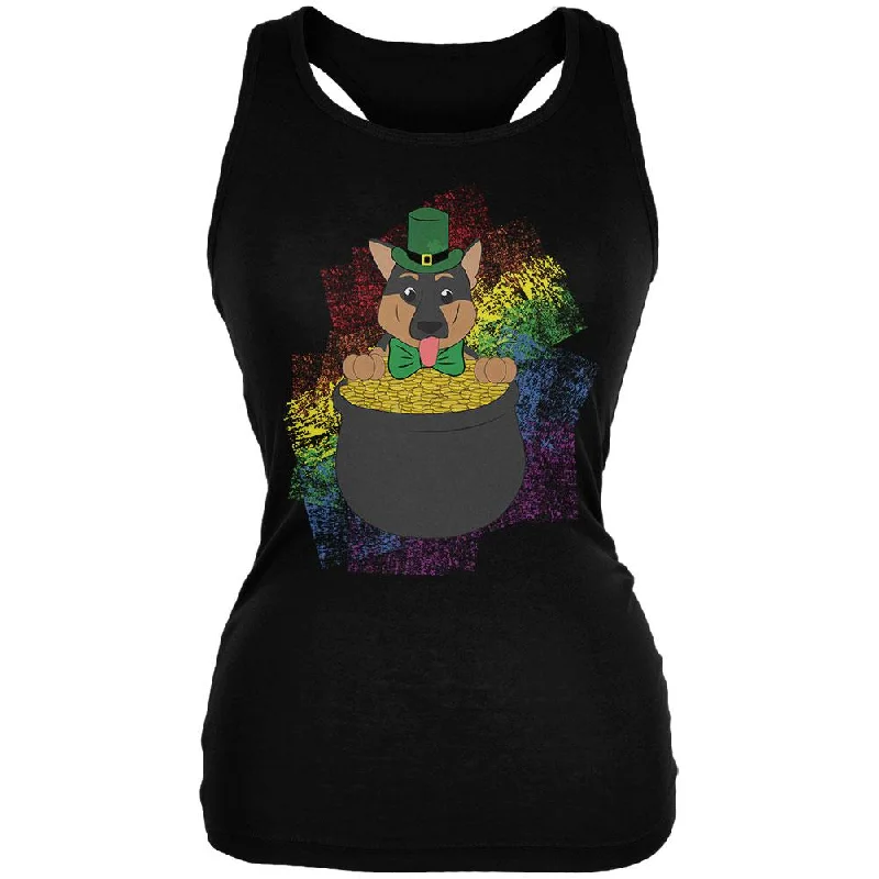 St. Patrick's Day German Shepherd Gold Lucky Juniors Soft Tank Top bright tank top