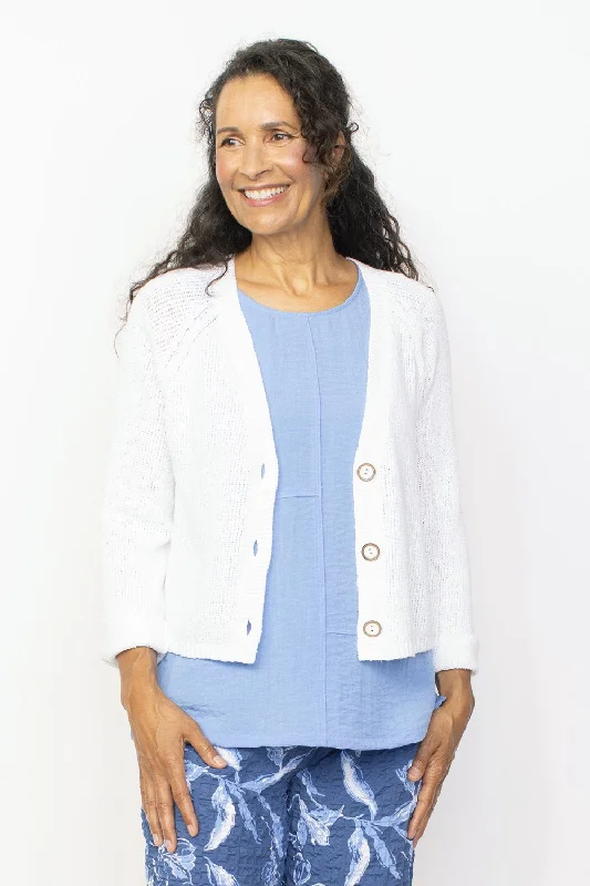 Habitat 85010 White Shaker Stitch Cardigan Mesh Cardigan Canvas Denim