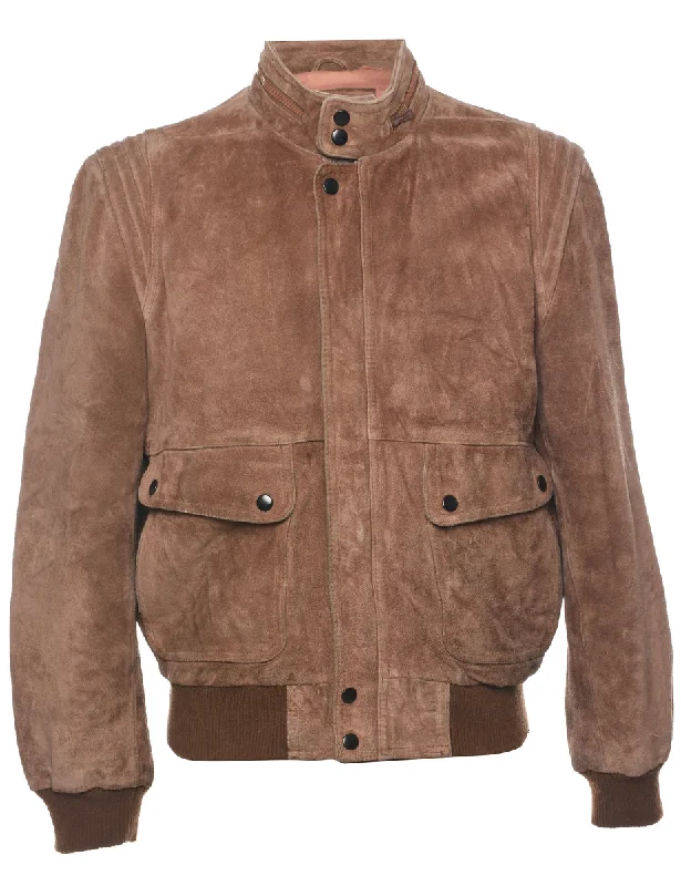 Brown Suede Jacket - M Front Pockets Side Pockets Patch Pockets