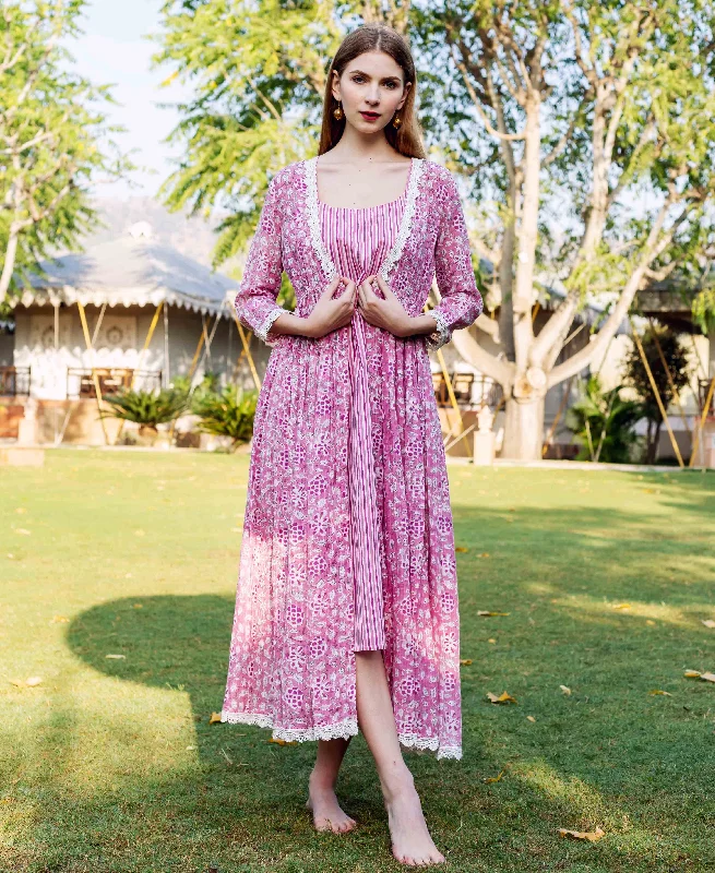 Inara Pink Jacket Dress Satin Fabric Silk Fabric Chiffon Fabric