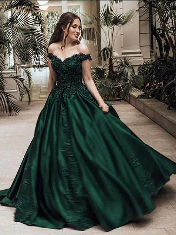 Dark Green Off Shoulder Lace Prom Gown, Off Shoulder Lace Formal Dresses, Green Evening Dresses Dark Green Off Shoulder Lace Prom Gown, Off Shoulder Lace Formal Dresses, Green Evening Dresses