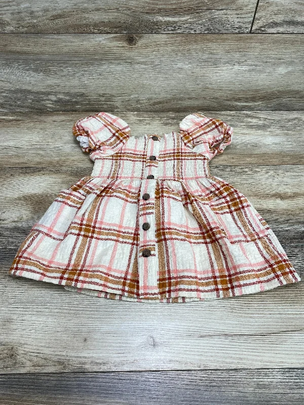 Cat & Jack Plaid Smocked Dress Cream sz 18m