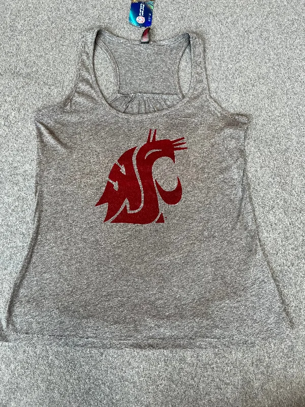 Ladies Grey And Crimson WSU Crew Cut Tank lace back tank
