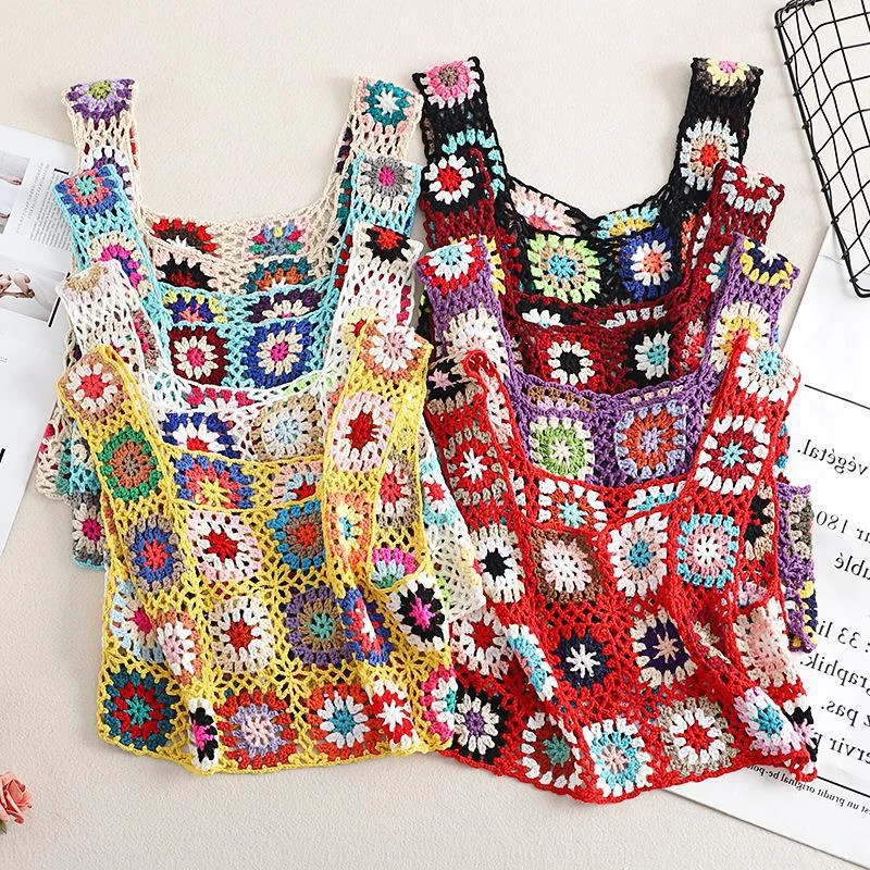 Sexy Embroidery Summer Knitted Holiday Tank Tops fitness tank top