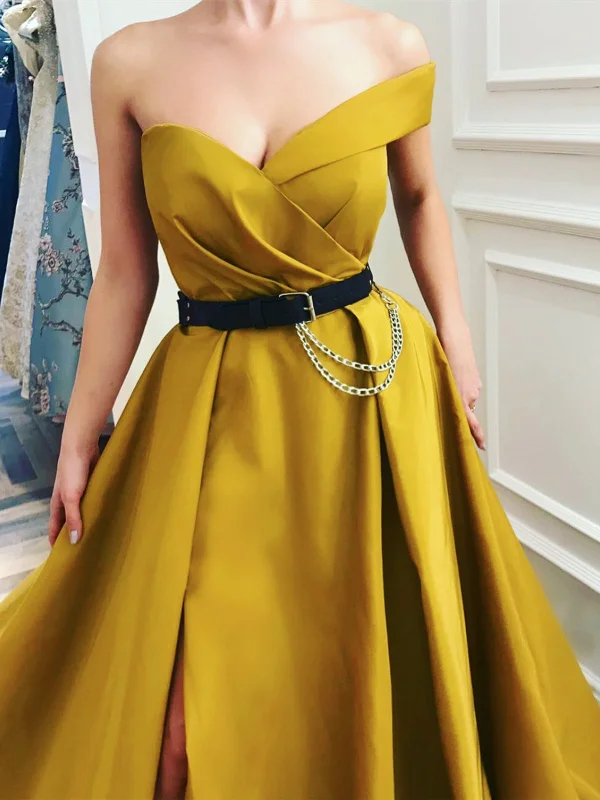 Sweetheart Neck One Shoulder Yellow Prom Dresses Long, One Shoulder Yellow Formal Graduation Evening Dresses Sweetheart Neck One Shoulder Yellow Prom Dresses Long, One Shoulder Yellow Formal Graduation Evening Dresses