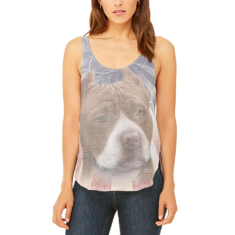 Pit Bull Terrier Live Forever Juniors Flowy Side Slit Tank Top ivory tank top