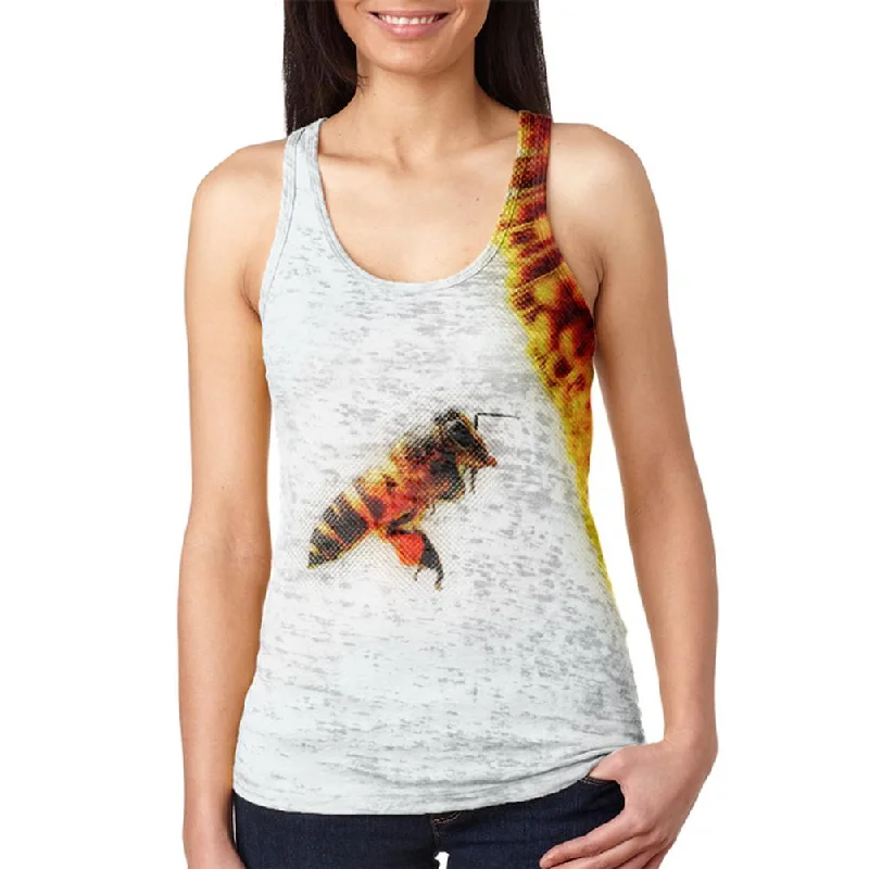 Honey Bee in Flight Juniors Burnout Racerback Tank Top activewear tank top