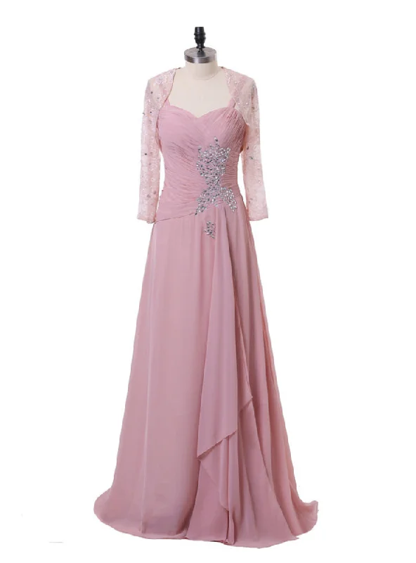 A-line Pink Chiffon Beaded Mother Of The Bride Dresses With Jacket Lace Jacket Ribbed Jacket Sequined Jacket A-line Pink Chiffon Beaded Mother Of The Bride Dresses With Jacket Lace Jacket Ribbed Jacket Sequined Jacket