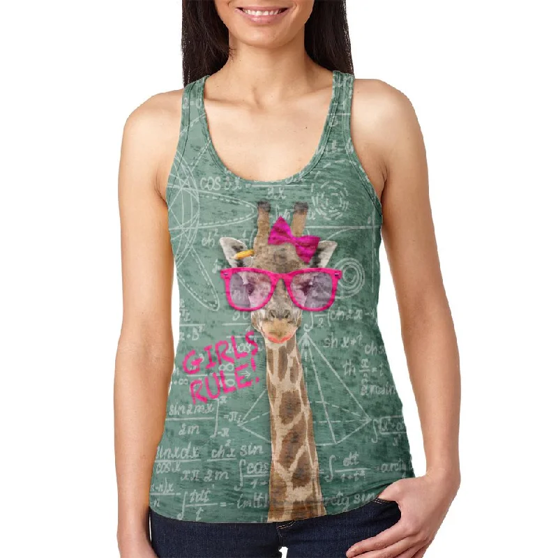 Giraffe Math Geek Girl Formulas Juniors Burnout Racerback Tank Top ribbed tank top
