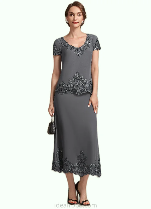 Gertrude A-Line Scoop Neck Tea-Length Chiffon Lace Mother of the Bride Dress With Sequins STK126P0014800 Gertrude A-Line Scoop Neck Tea-Length Chiffon Lace Mother of the Bride Dress With Sequins STK126P0014800