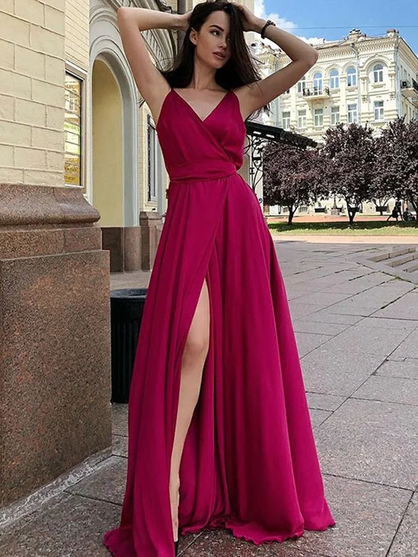 A Line V Neck Burgundy Prom Dresses, V Neck Burgundy/Green Formal Graduation Evening Dresses