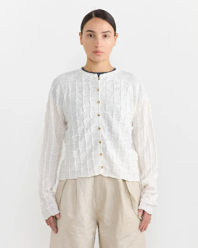 Inlay Cardigan in White Transparent Opaque Sheer
