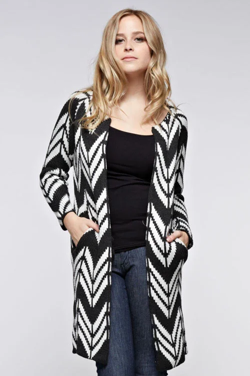 Long Ladies Cardigan Print Jacquard Patchwork