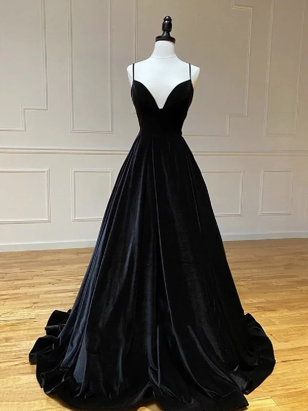 V Neck Black Velvet Long Prom Dresses, Black V Neck Long Formal Evening Graduation Dresses V Neck Black Velvet Long Prom Dresses, Black V Neck Long Formal Evening Graduation Dresses