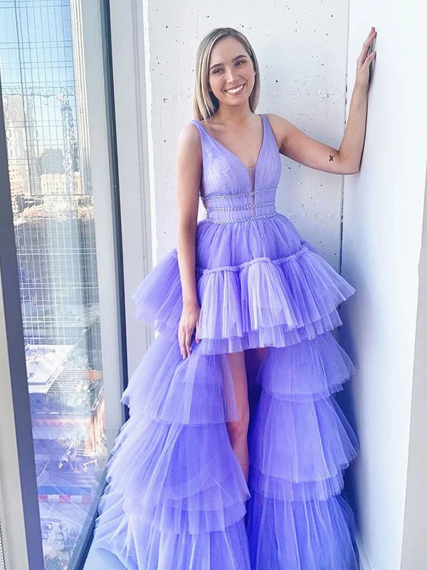 V Neck Purple High Low Prom Dresses, Purple High Low Formal Evening Graduation Dresses V Neck Purple High Low Prom Dresses, Purple High Low Formal Evening Graduation Dresses