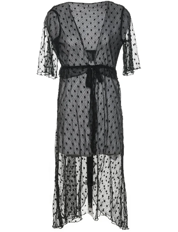 Classic Black Sheer Lace Evening Jacket - M Snapped Jacket Toggled Jacket Drawstring Jacket