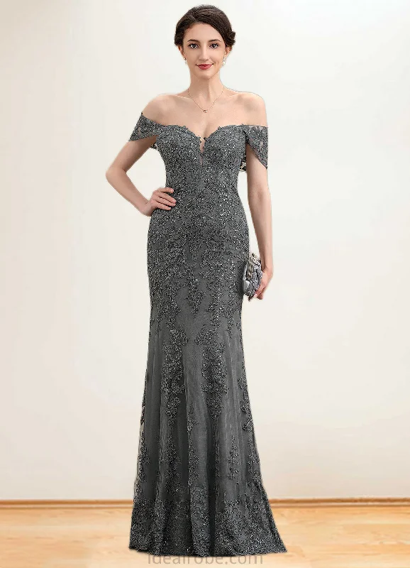 Aria Trumpet/Mermaid Off-the-Shoulder Floor-Length Tulle Lace Mother of the Bride Dress With Sequins STK126P0014731 Aria Trumpet/Mermaid Off-the-Shoulder Floor-Length Tulle Lace Mother of the Bride Dress With Sequins STK126P0014731