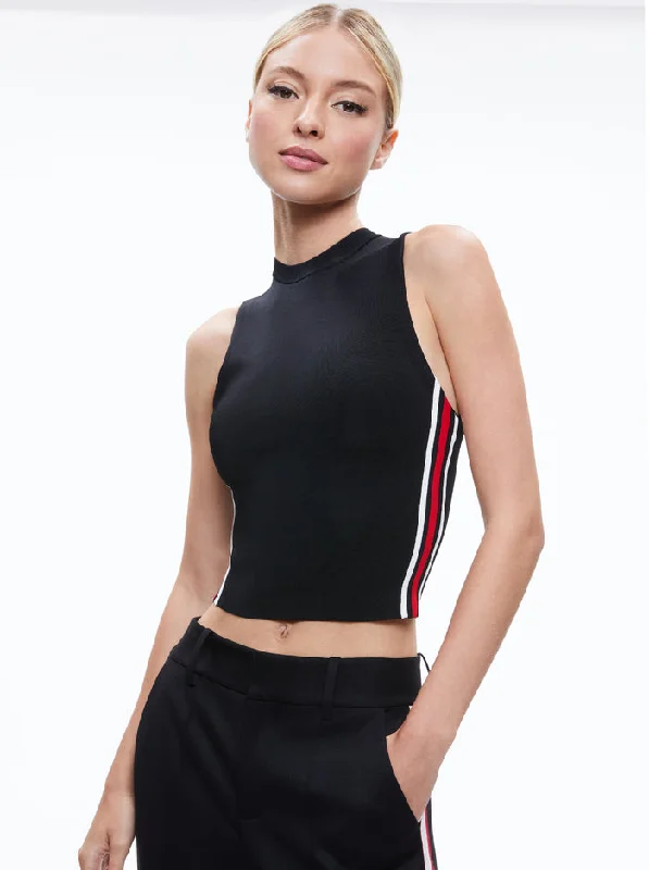 Darina Mock Neck Tank Black/Perfect Ruby - Alice + Olivia spandex blend tank