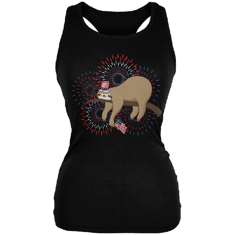 4th Of July Sloth Patriotic Cute Fireworks Juniors Soft Tank Top v-neck tank top