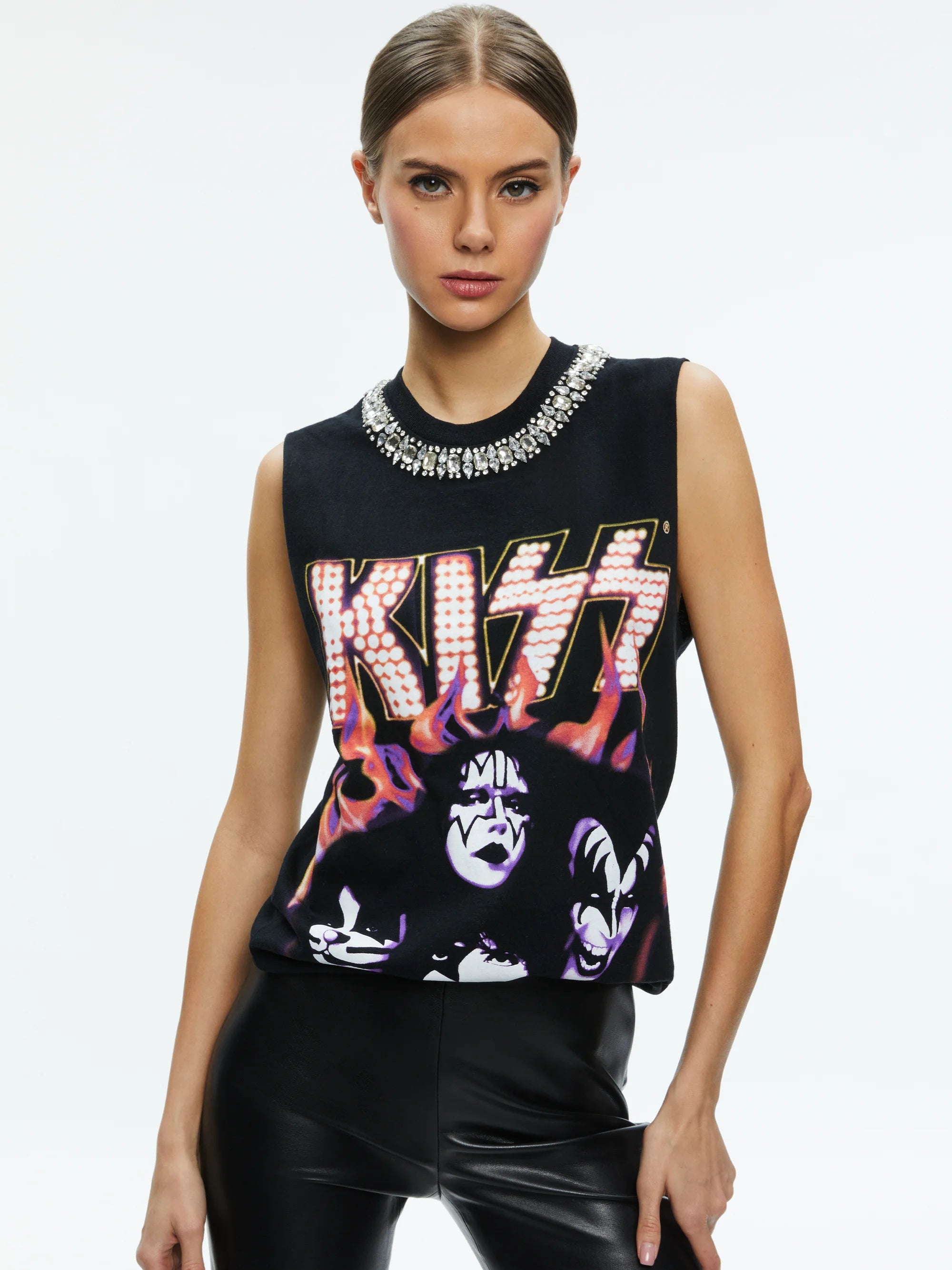 Miller Embellished Muscle Tank Black - Alice + Olivia vibrant tank top