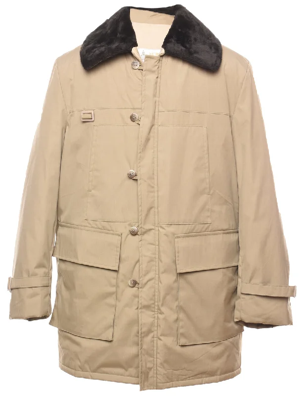 London Fog Beige & Black Contrast Faux Fur Collar Jacket - L Fleece Jacket Down Jacket Parka London Fog Beige & Black Contrast Faux Fur Collar Jacket - L Fleece Jacket Down Jacket Parka
