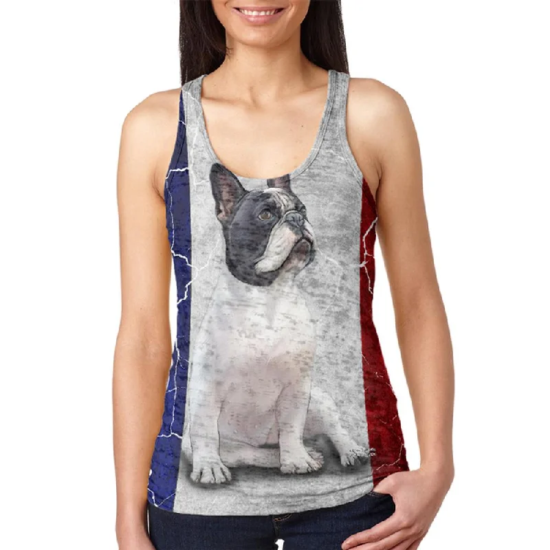 French Bulldog Live Forever Flag Juniors Burnout Racerback Tank Top teal tank top