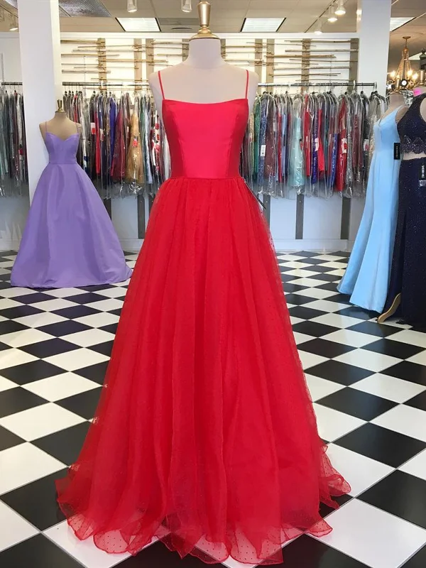 Custom Made A Line Red Long Tulle Prom Dresses, Red Long Tulle Formal Evening Dresses Custom Made A Line Red Long Tulle Prom Dresses, Red Long Tulle Formal Evening Dresses