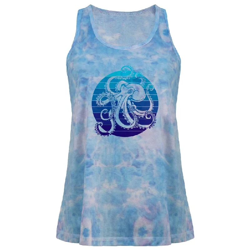 Kraken Octopus Ocean Retro Sunset Circle Juniors Tie Dye Tank Top lime green tank