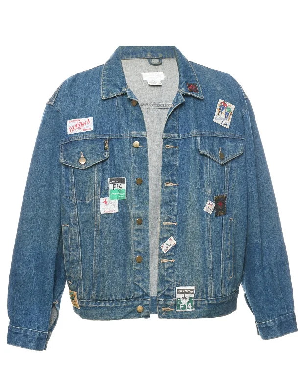 Indigo Denim Jacket - L Collared Jacket Crew Neck Jacket Turtle Neck Jacket