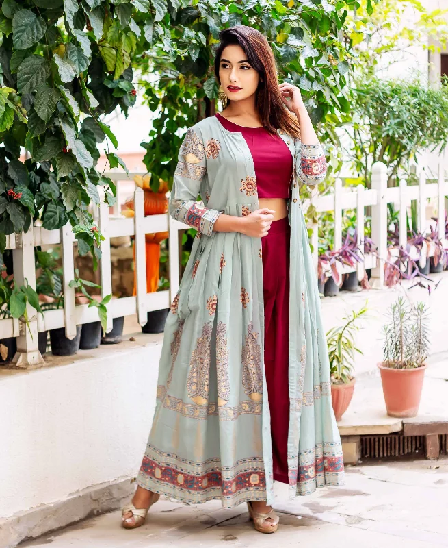 Designer Indowestern Dress with Floor Length Jacket Chenille Fabric Brocade Fabric Lace Fabric Designer Indowestern Dress with Floor Length Jacket Chenille Fabric Brocade Fabric Lace Fabric