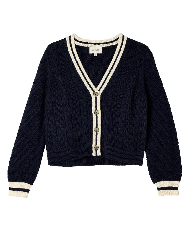 Centre Court Cable Knit Cardigan - Navy Machine Wash Dry Clean Hand Wash