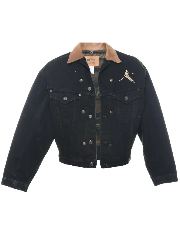 Black Denim Jacket - S Embroidered Jacket Appliqued Jacket Beaded Jacket