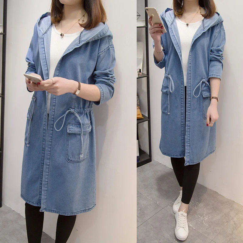 Plus Size Women's Clothing Denim Jacket Fashion Casual Retro Loose Drawstring Slim Pleated Hooded Windbreaker Jeans Jaqueta K190 A-Line Jacket Boat Neck Shawl Collar Plus Size Women's Clothing Denim Jacket Fashion Casual Retro Loose Drawstring Slim Pleated Hooded Windbreaker Jeans Jaqueta K190 A-Line Jacket Boat Neck Shawl Collar