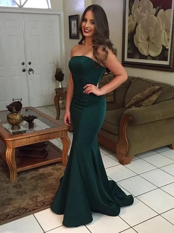 Strapless Emerald Green Mermaid Prom Dresses, Dark Green Long Formal Graduation Evening Dresses Strapless Emerald Green Mermaid Prom Dresses, Dark Green Long Formal Graduation Evening Dresses