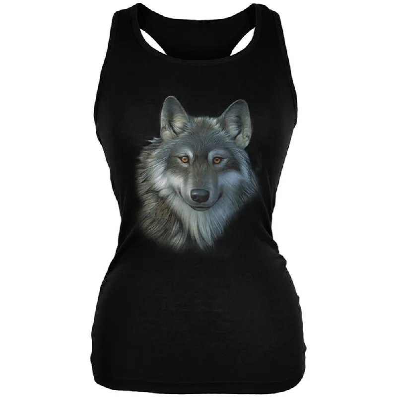 Timber Wolf Face Juniors Soft Tank Top layering tank top
