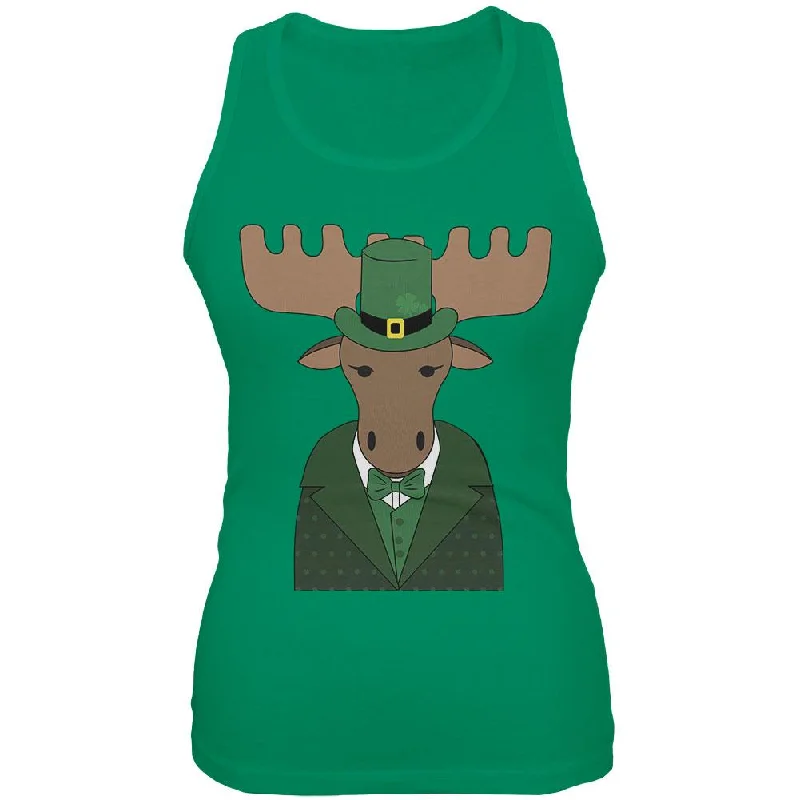 St. Patrick's Day Irish Leprechaun Moose Juniors Soft Tank Top pastel tank top